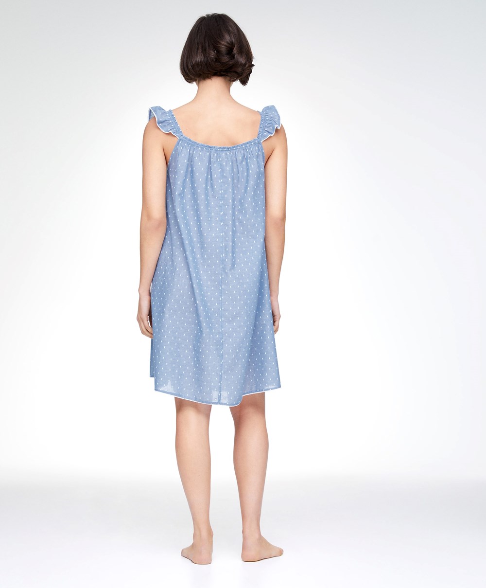 Oysho Plumeti Rövid Nightdress Kék | XGAPIB-981