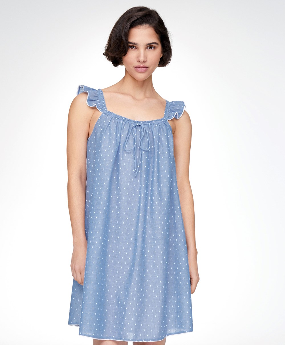 Oysho Plumeti Rövid Nightdress Kék | XGAPIB-981