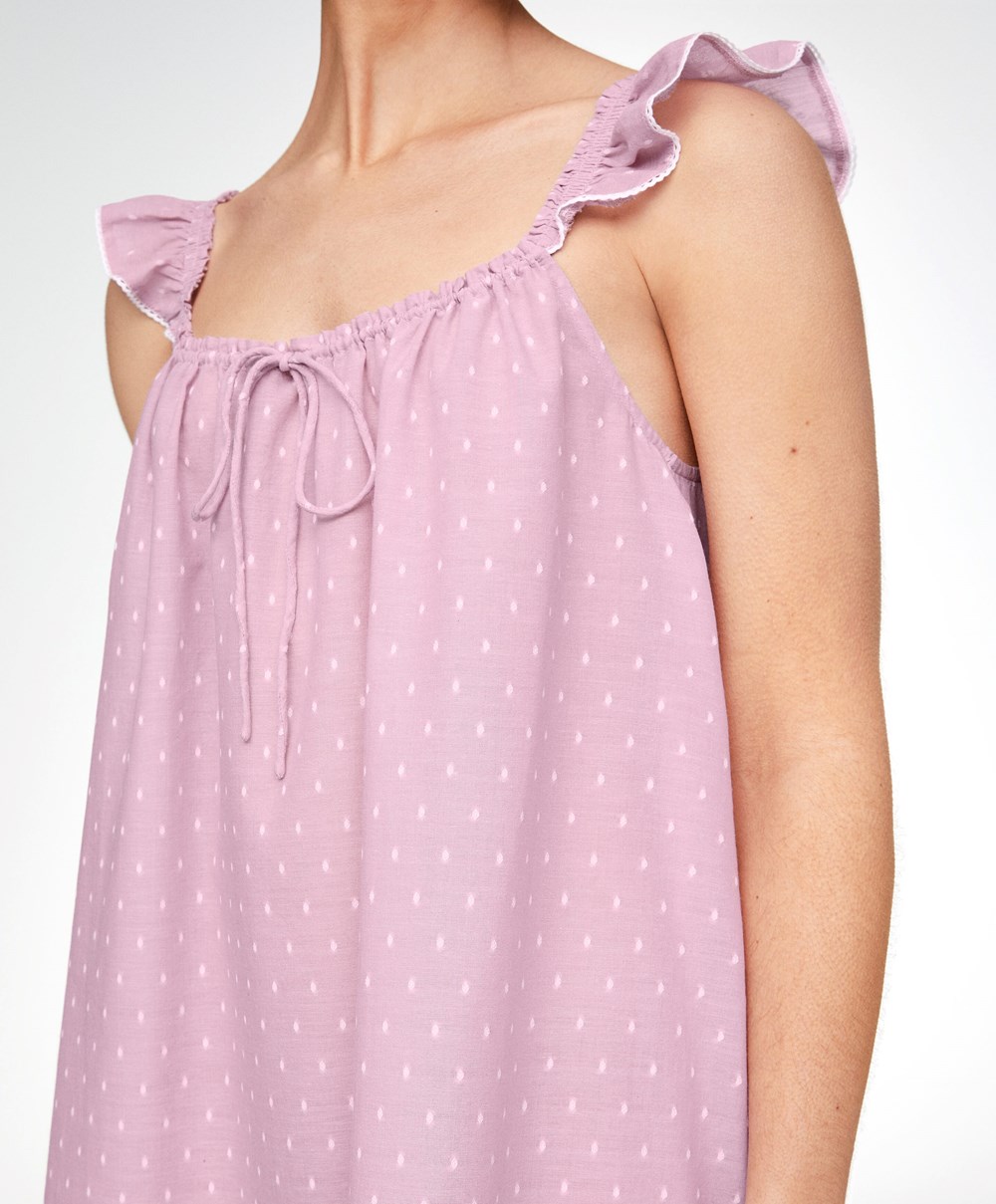 Oysho Plumeti Rövid Nightdress Mid-rosette | EYFCZQ-456