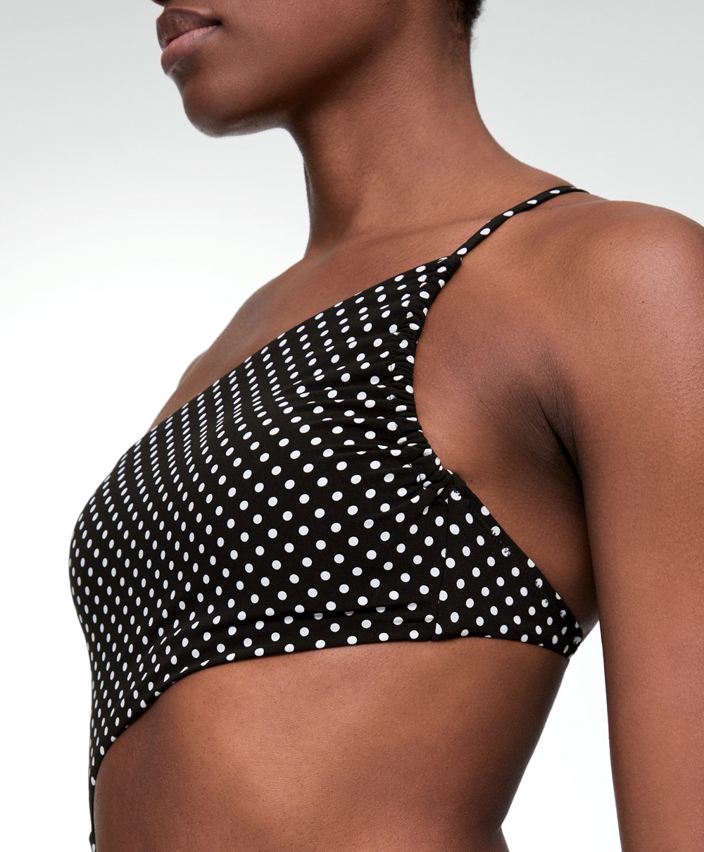 Oysho Polka Dot Asymmetric Trikini Fekete | VWZJPU-895