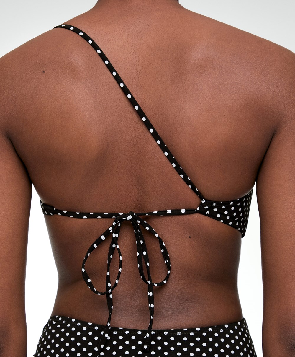 Oysho Polka Dot Asymmetric Trikini Fekete | VWZJPU-895