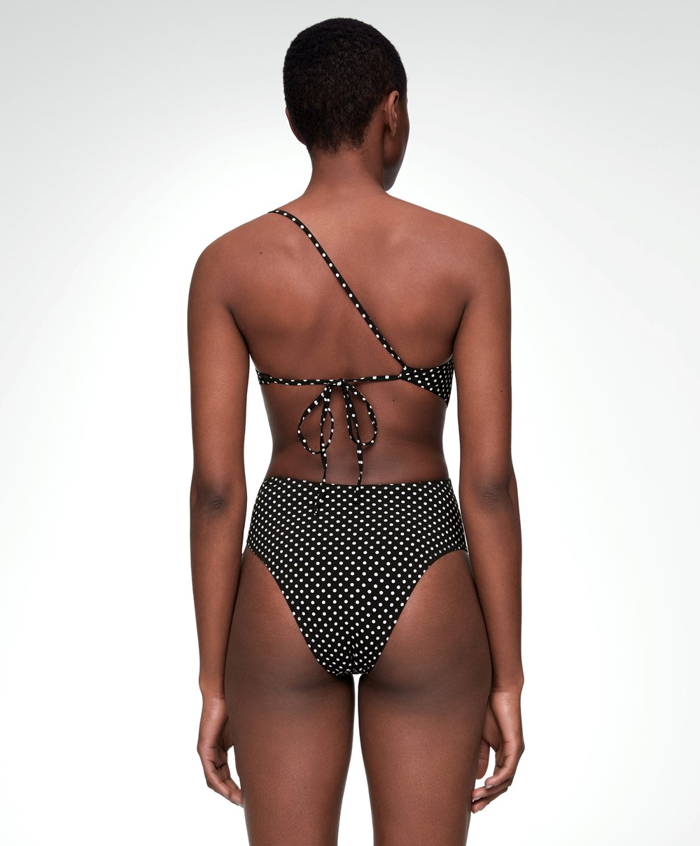 Oysho Polka Dot Asymmetric Trikini Fekete | VWZJPU-895