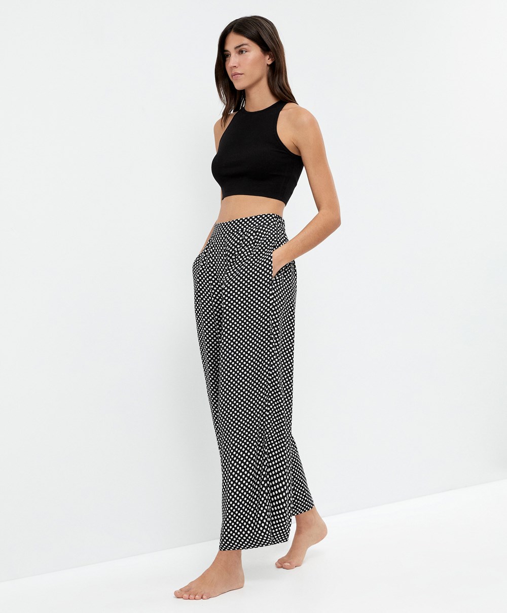 Oysho Polka Dot Széles Cipő-leg Trousers Fekete | PWGINF-462