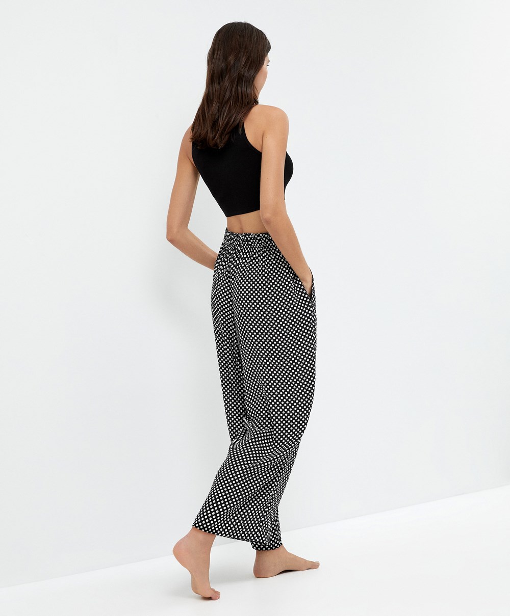 Oysho Polka Dot Széles Cipő-leg Trousers Fekete | PWGINF-462