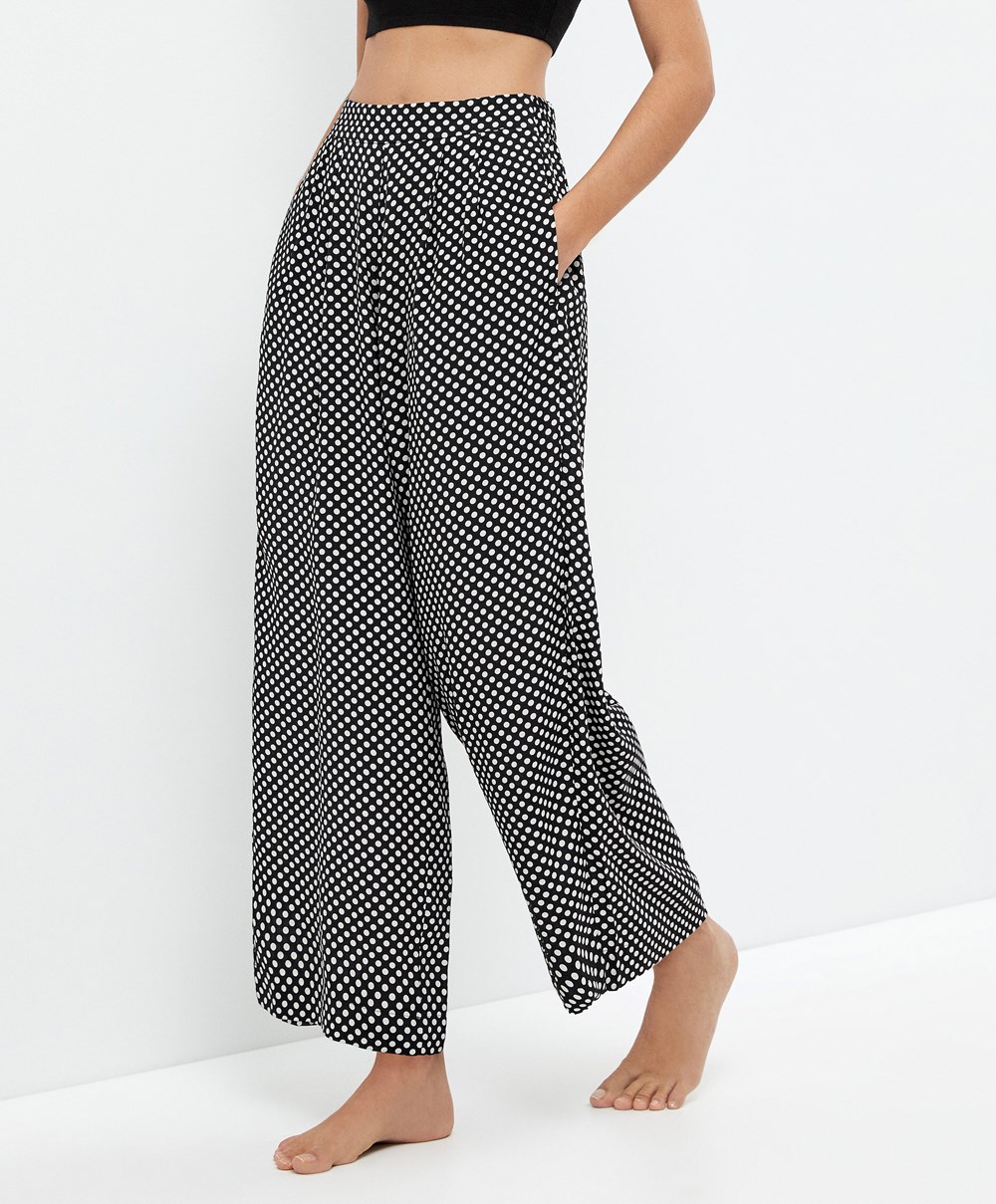 Oysho Polka Dot Széles Cipő-leg Trousers Fekete | PWGINF-462