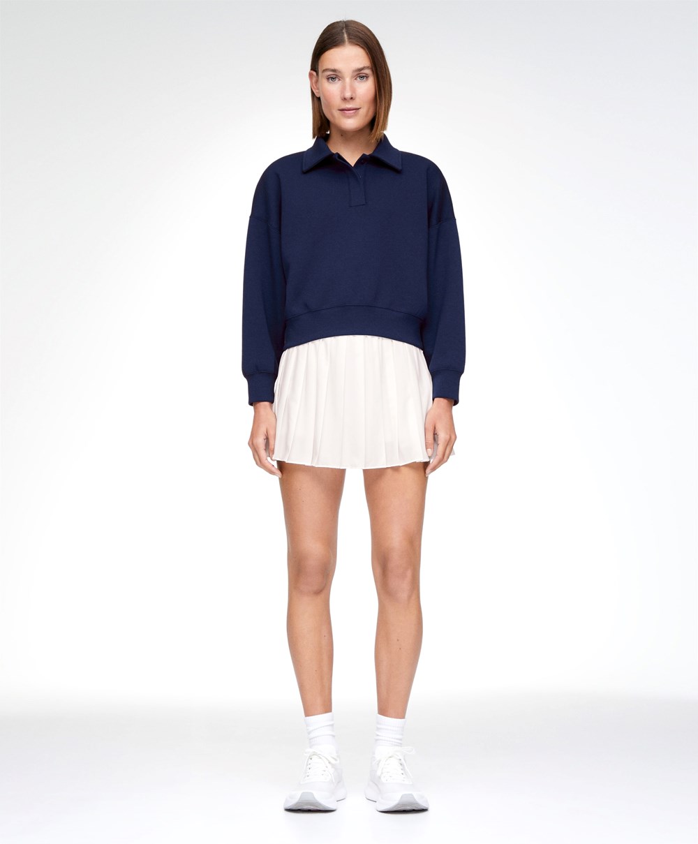 Oysho Polo Collar Crop Sweatshirt Sötétkék Kék | LRDECY-150