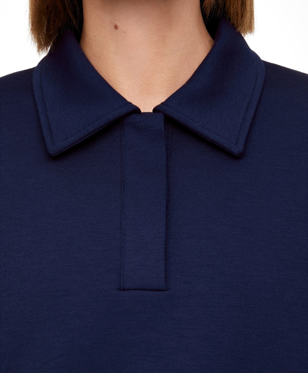 Oysho Polo Collar Crop Sweatshirt Sötétkék Kék | LRDECY-150