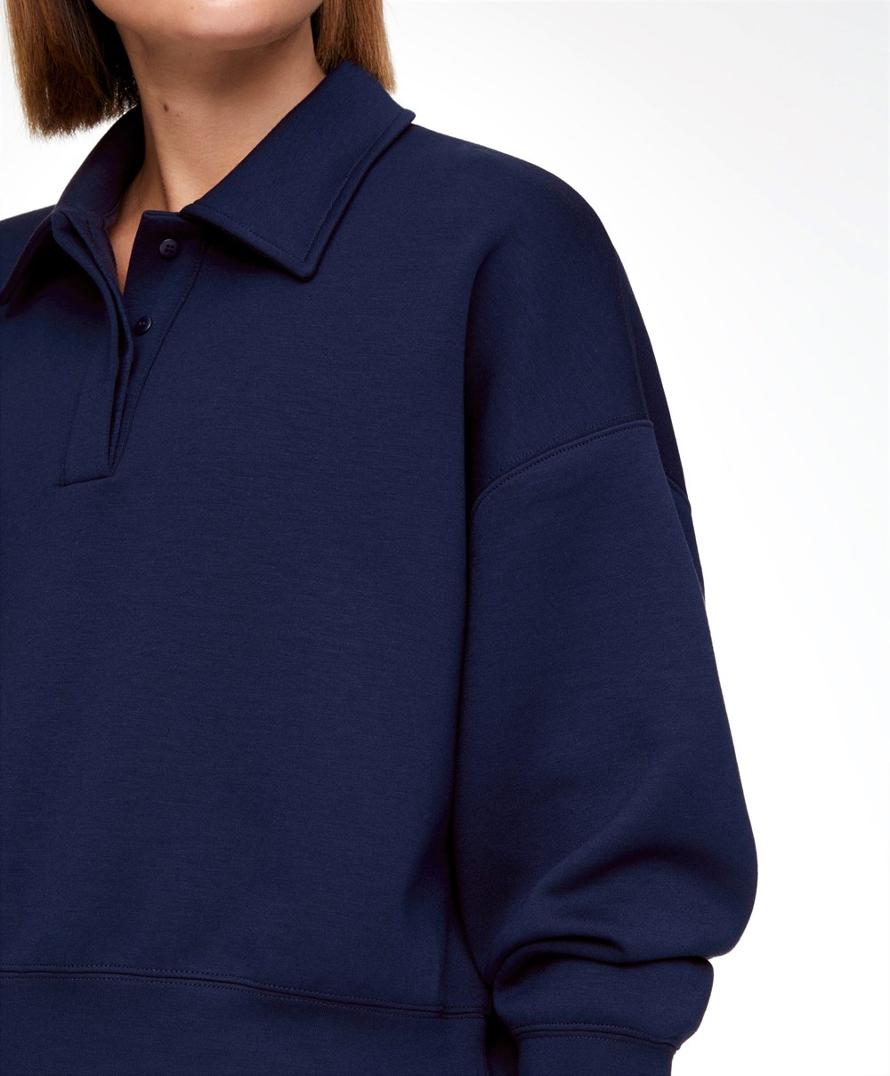 Oysho Polo Collar Crop Sweatshirt Sötétkék Kék | LRDECY-150