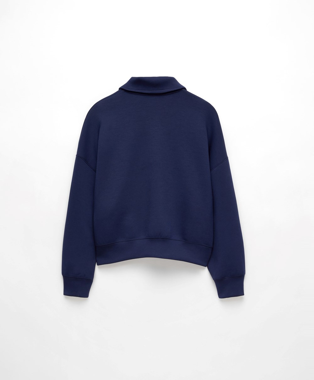 Oysho Polo Collar Crop Sweatshirt Sötétkék Kék | LRDECY-150