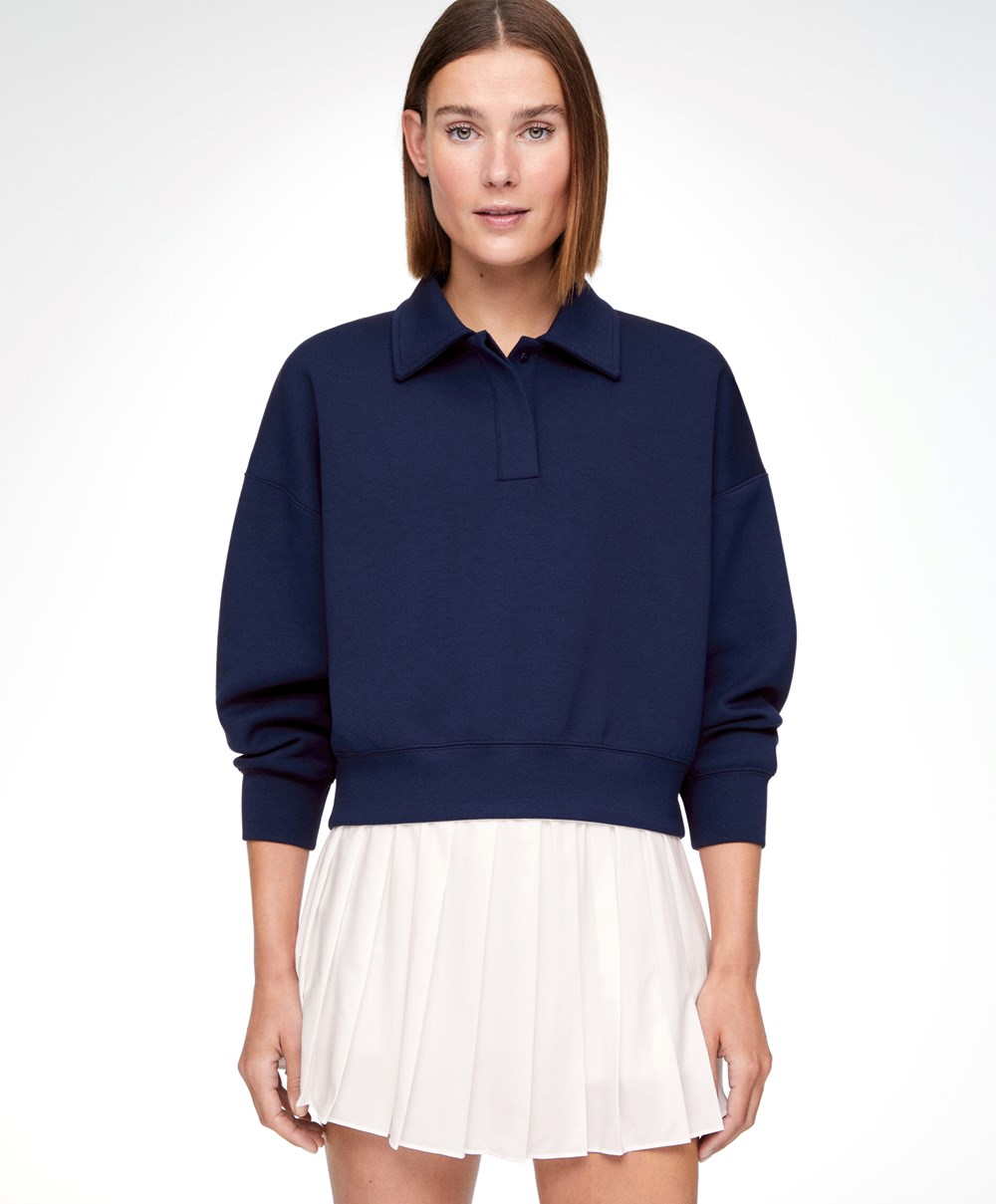 Oysho Polo Collar Crop Sweatshirt Sötétkék Kék | LRDECY-150