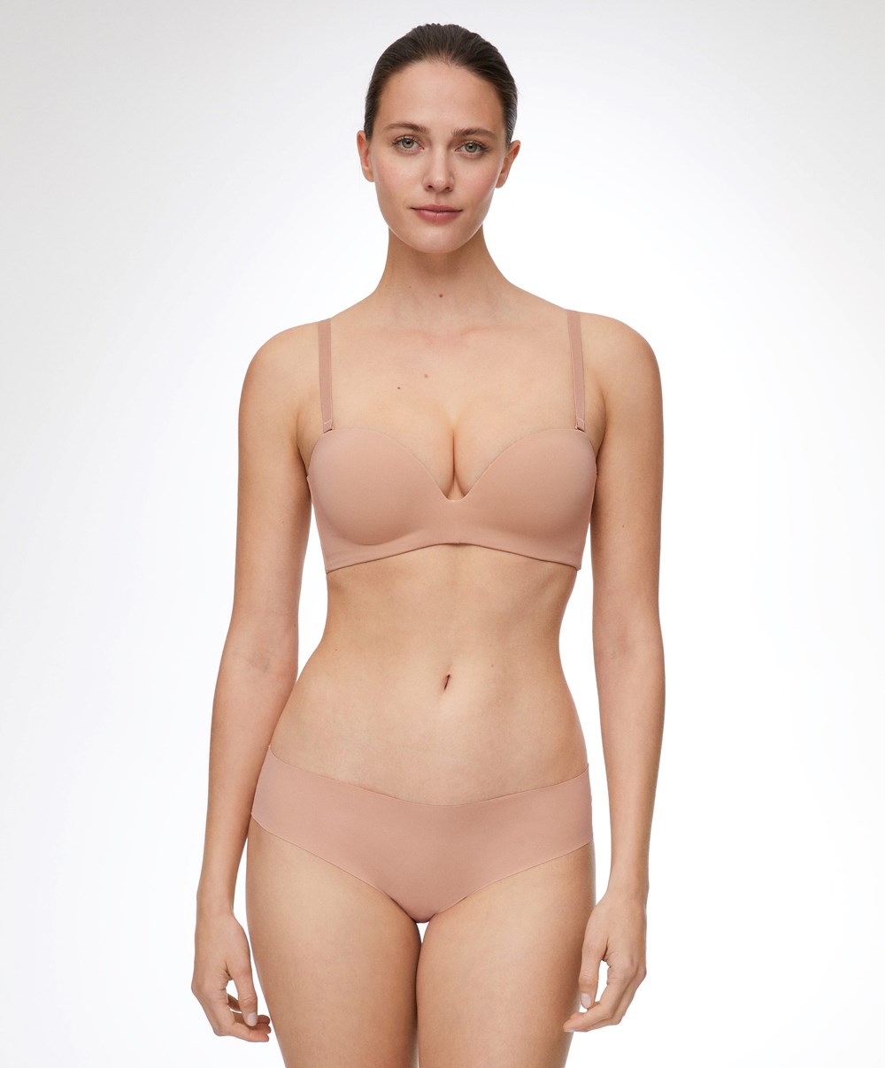 Oysho Polyamide Push-up Bandeau Bra Bézs | ELGKQW-340