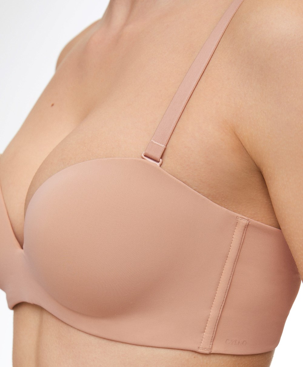 Oysho Polyamide Push-up Bandeau Bra Bézs | ELGKQW-340