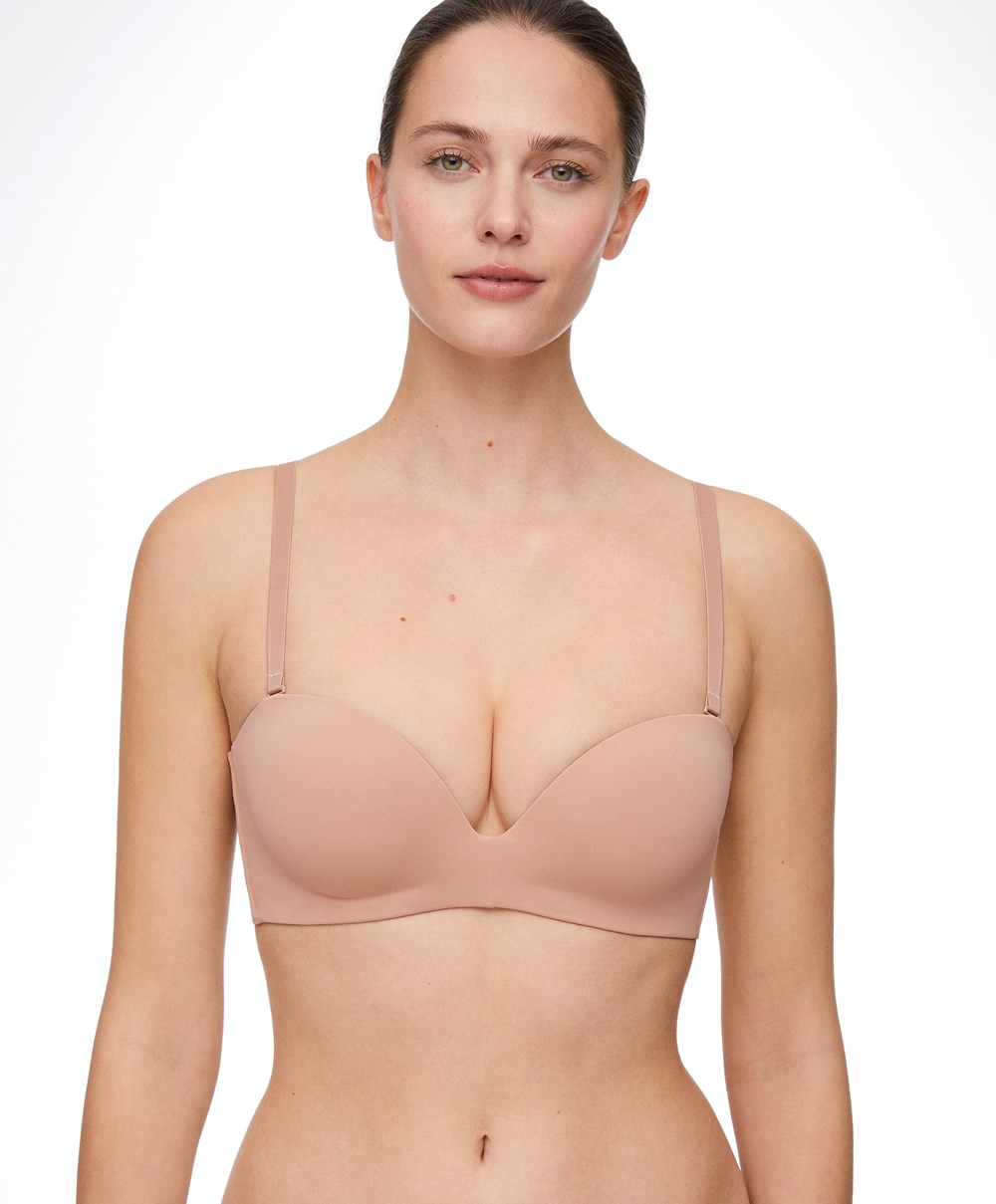 Oysho Polyamide Push-up Bandeau Bra Bézs | ELGKQW-340