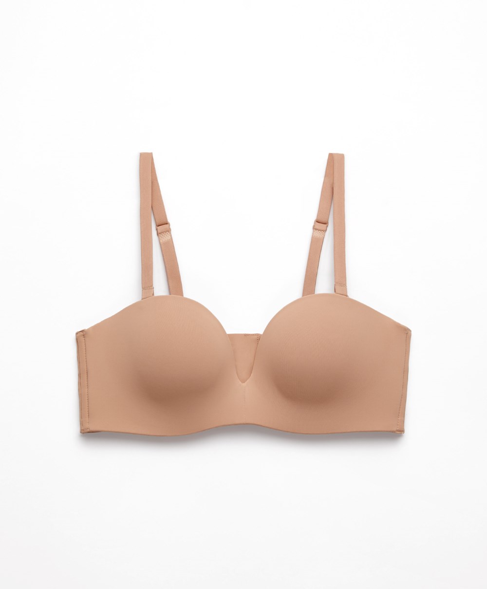 Oysho Polyamide Push-up Bandeau Bra Bézs | ELGKQW-340