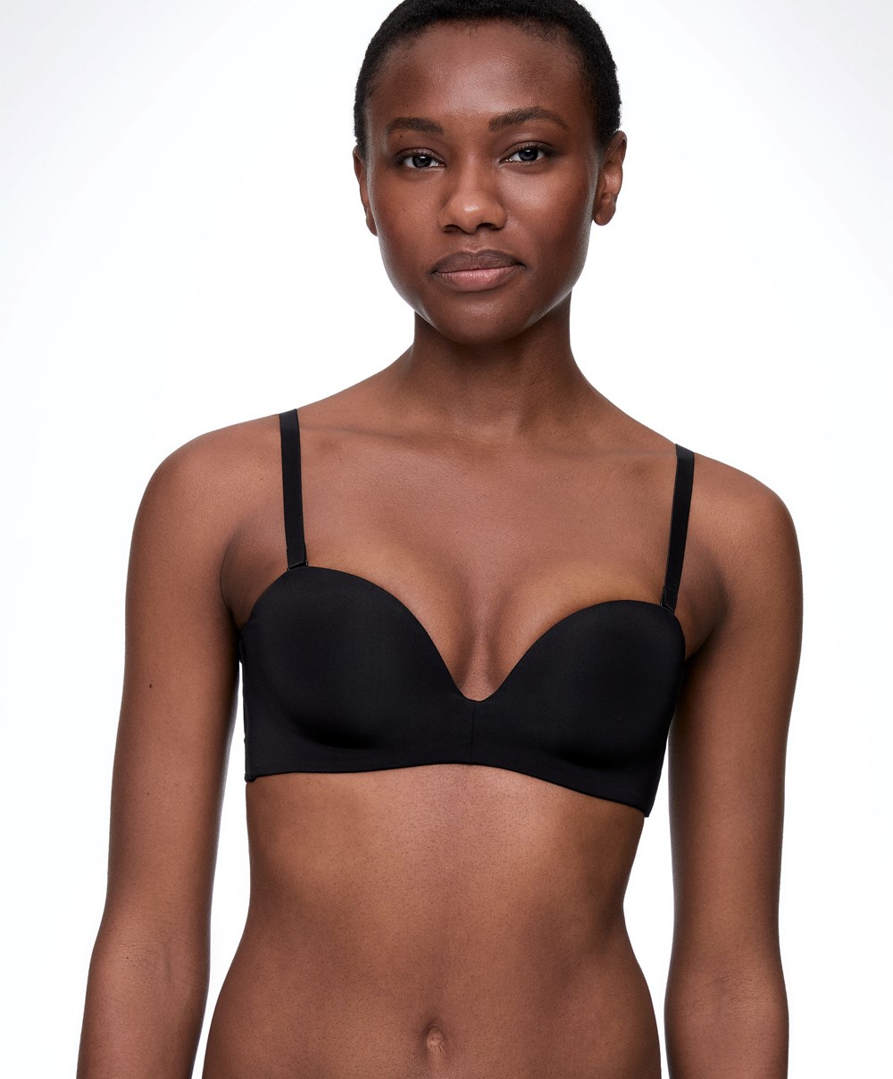 Oysho Polyamide Push-up Bandeau Bra Fekete | LRSKXW-249