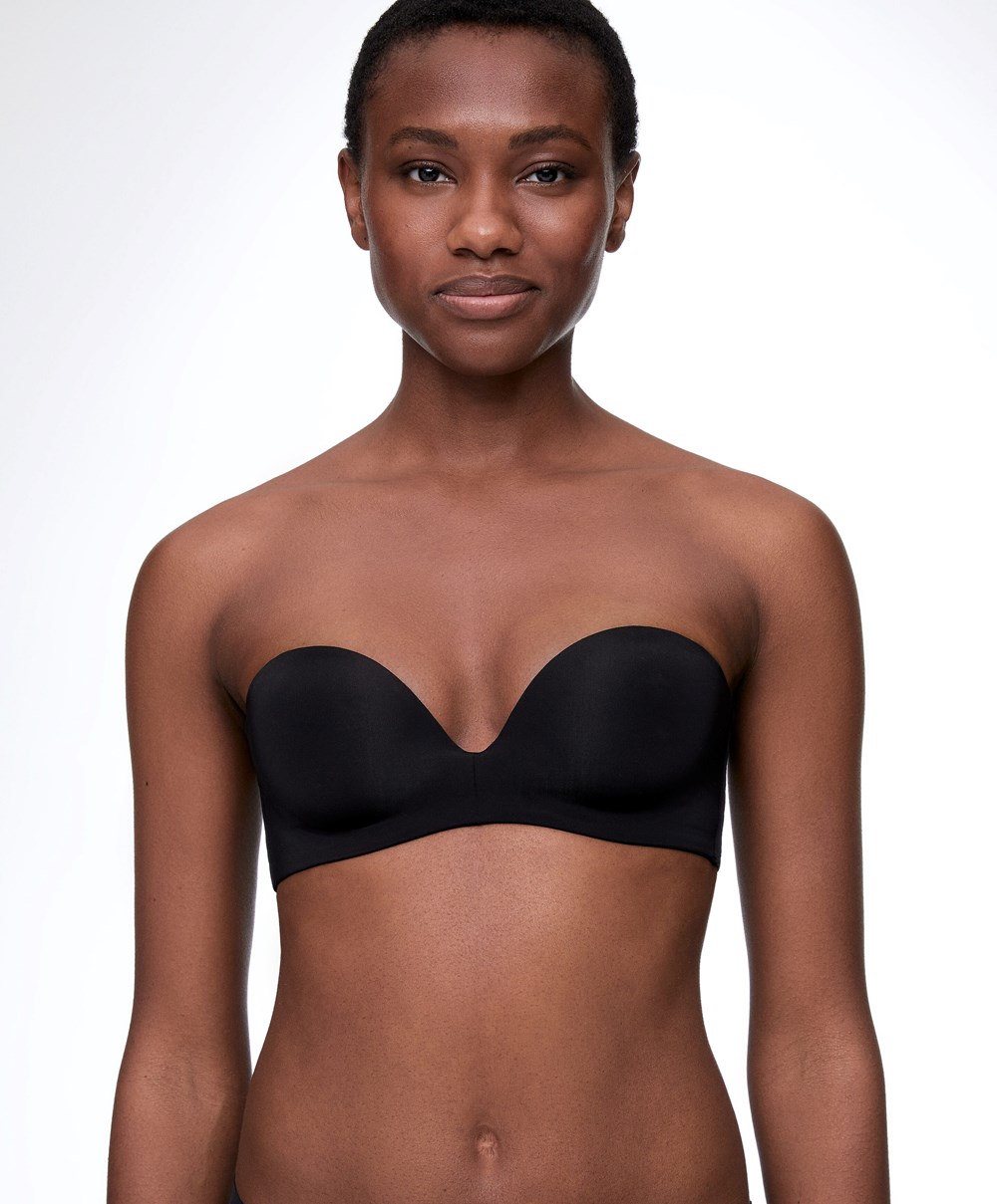 Oysho Polyamide Push-up Bandeau Bra Fekete | LRSKXW-249