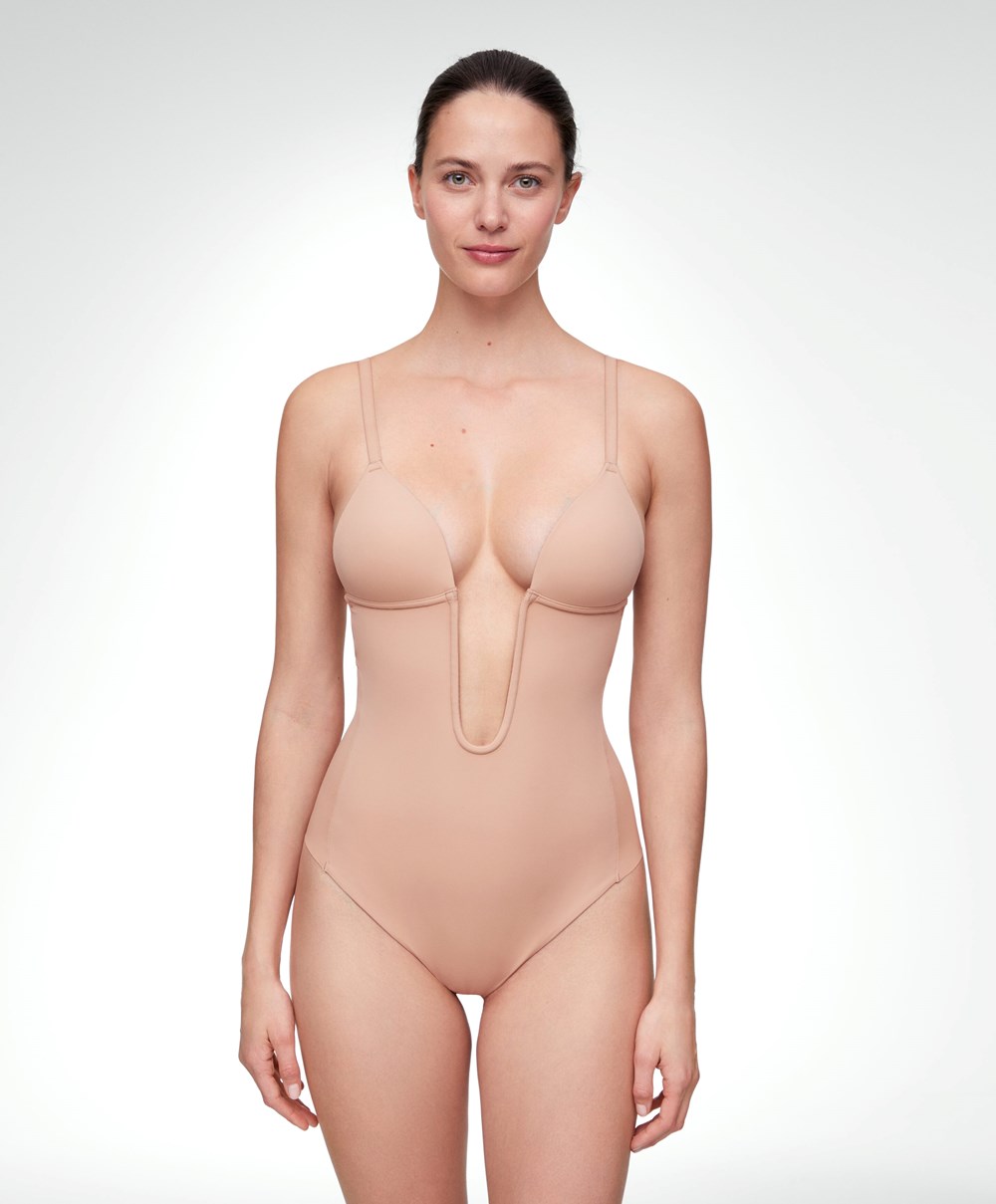 Oysho Polyamide U-neckline Pántos Body Bézs | KRJMUA-196