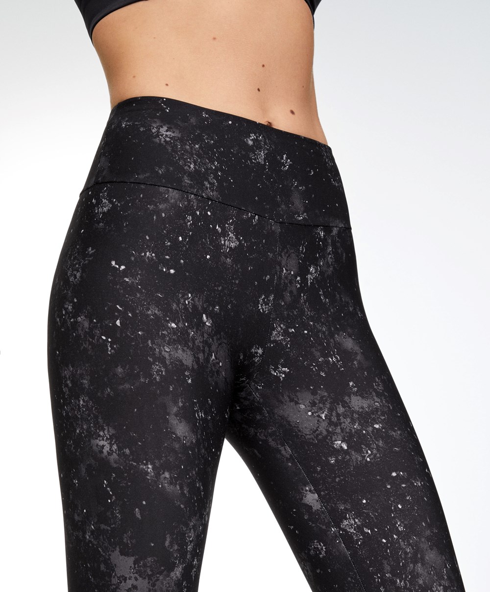 Oysho Print 65cm Ankle-length Leggings Fekete | QWTMOJ-681