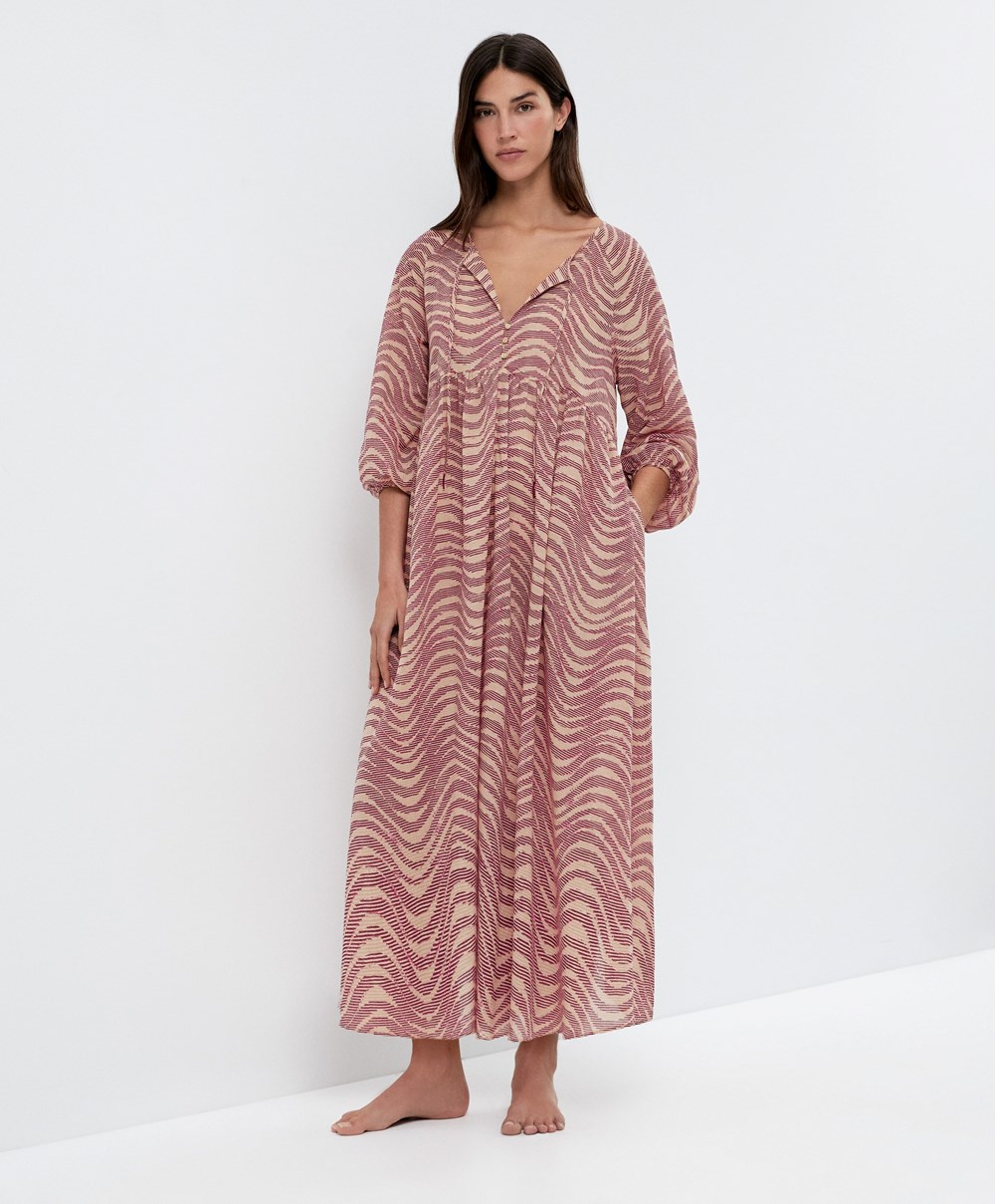 Oysho Printed 100% Pamut Tunic Ruha Bordó | JISZDV-037