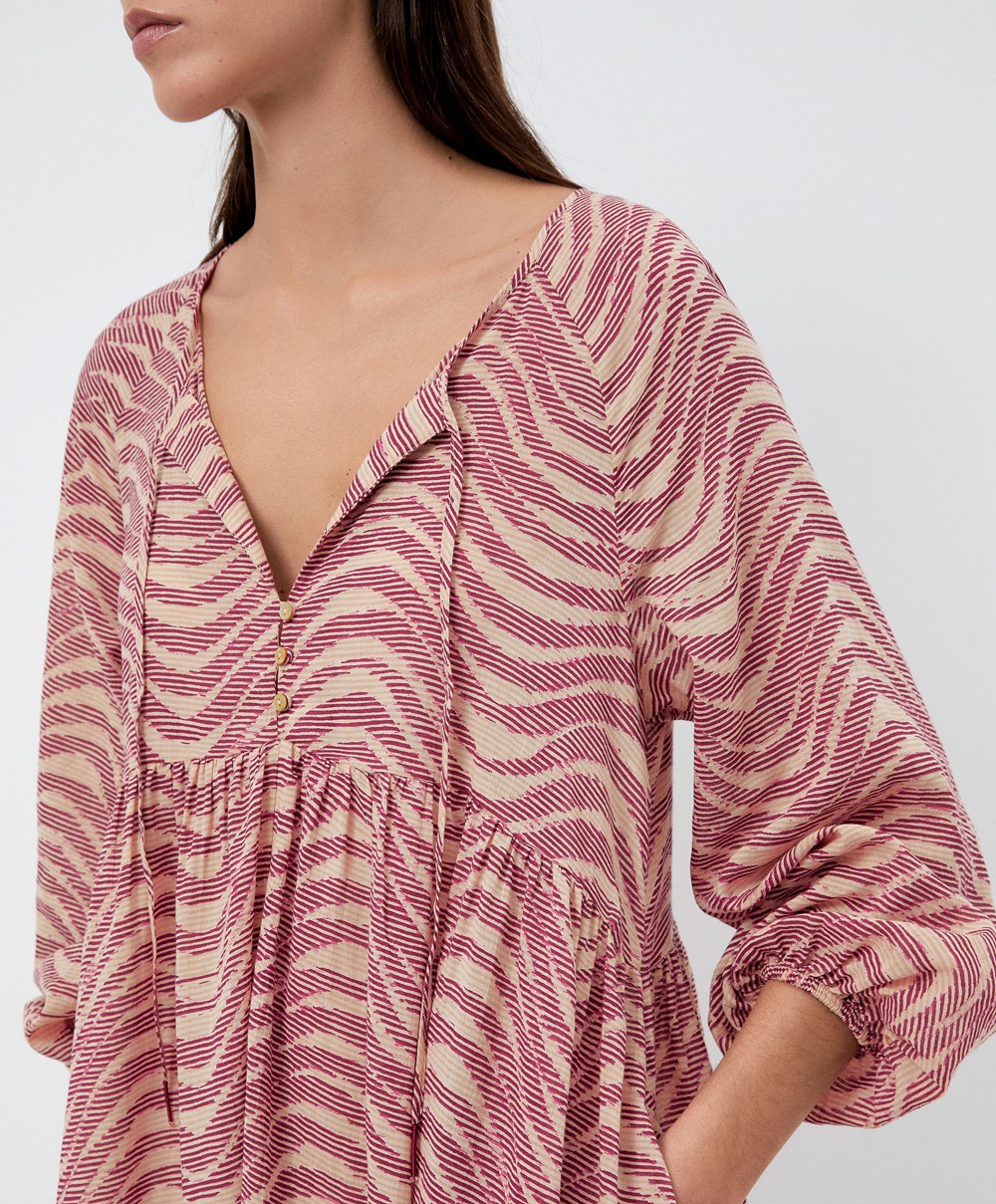 Oysho Printed 100% Pamut Tunic Ruha Bordó | JISZDV-037