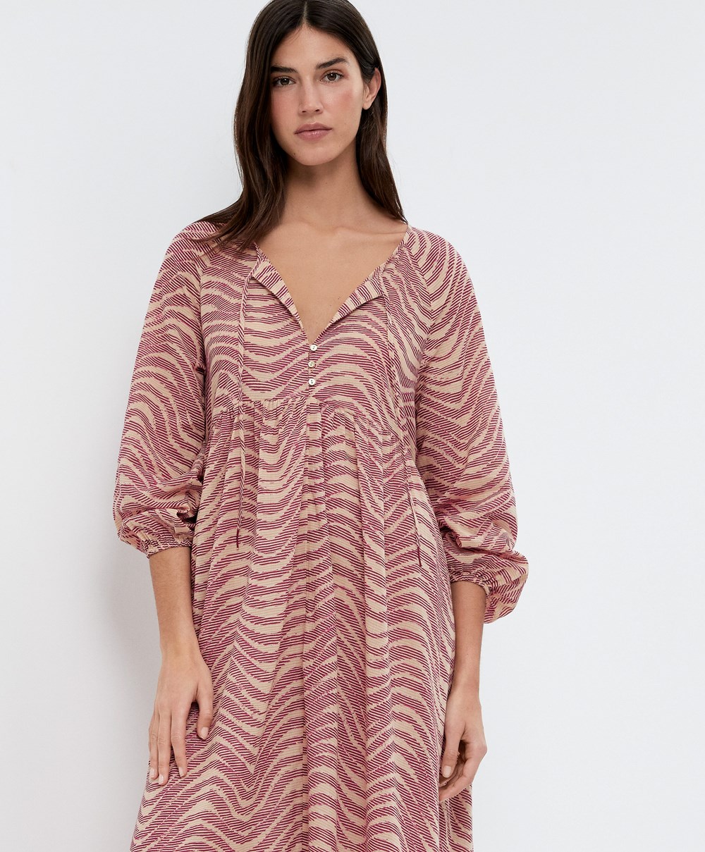 Oysho Printed 100% Pamut Tunic Ruha Bordó | JISZDV-037