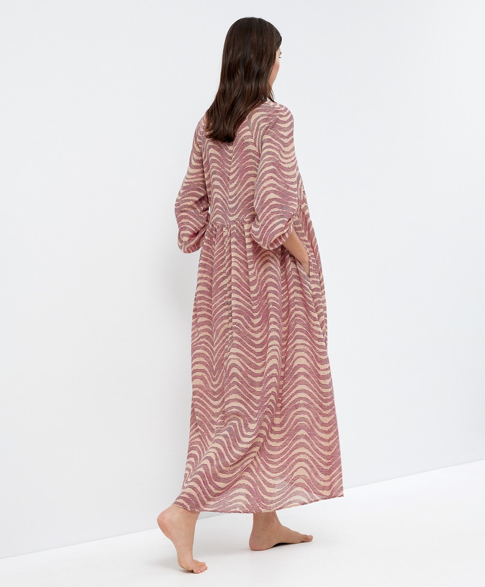 Oysho Printed 100% Pamut Tunic Ruha Bordó | JISZDV-037