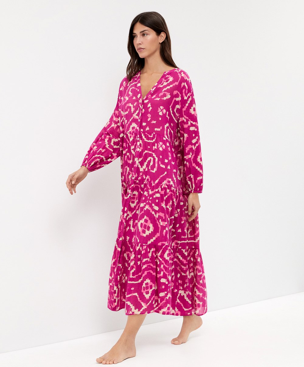 Oysho Printed 100% Pamut Tunic Ruha Bougainvillea | RJIOFV-013