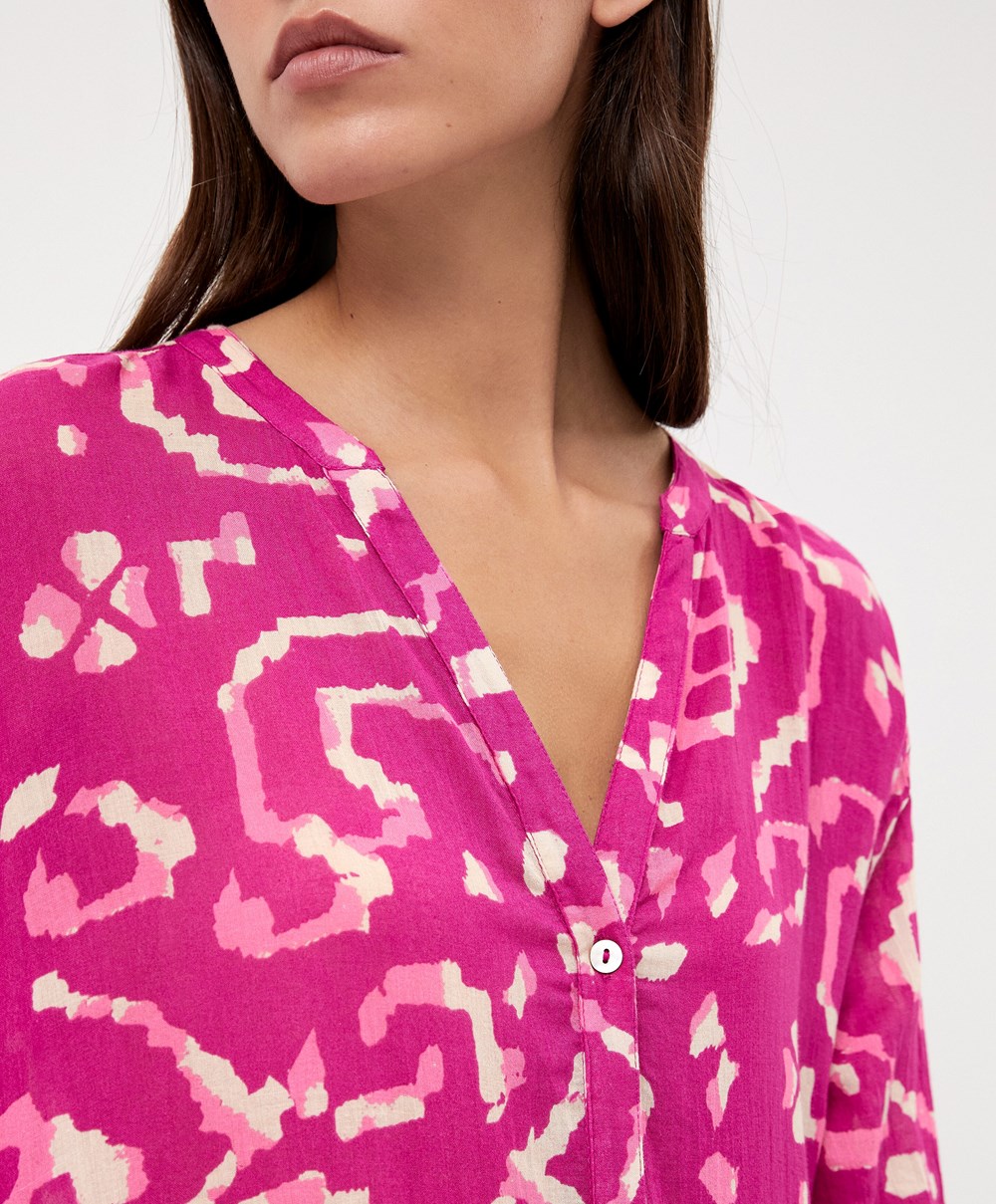 Oysho Printed 100% Pamut Tunic Ruha Bougainvillea | RJIOFV-013