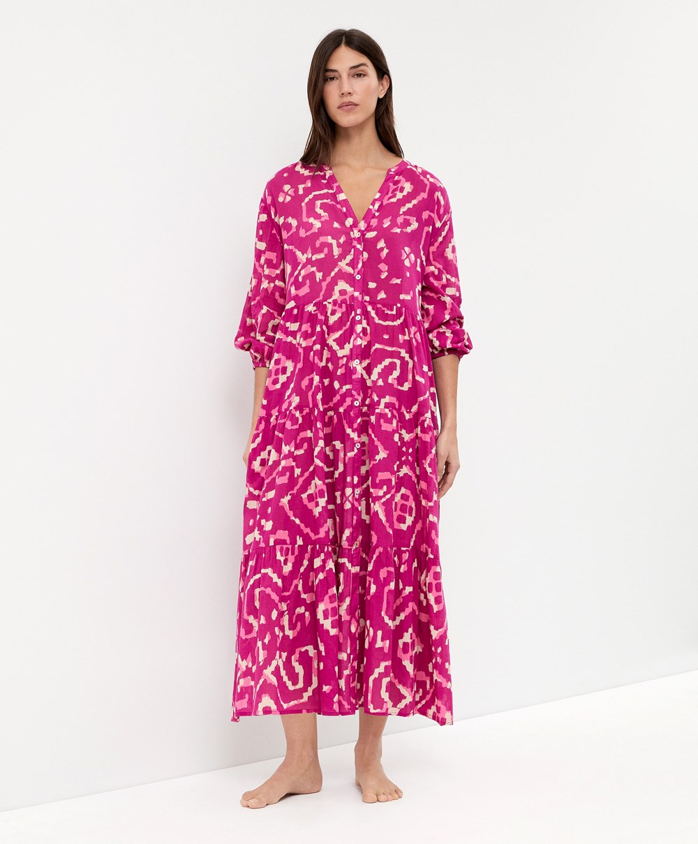 Oysho Printed 100% Pamut Tunic Ruha Bougainvillea | RJIOFV-013