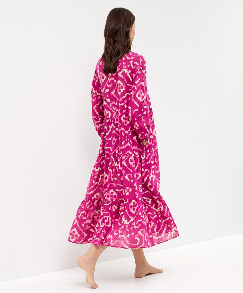 Oysho Printed 100% Pamut Tunic Ruha Bougainvillea | RJIOFV-013