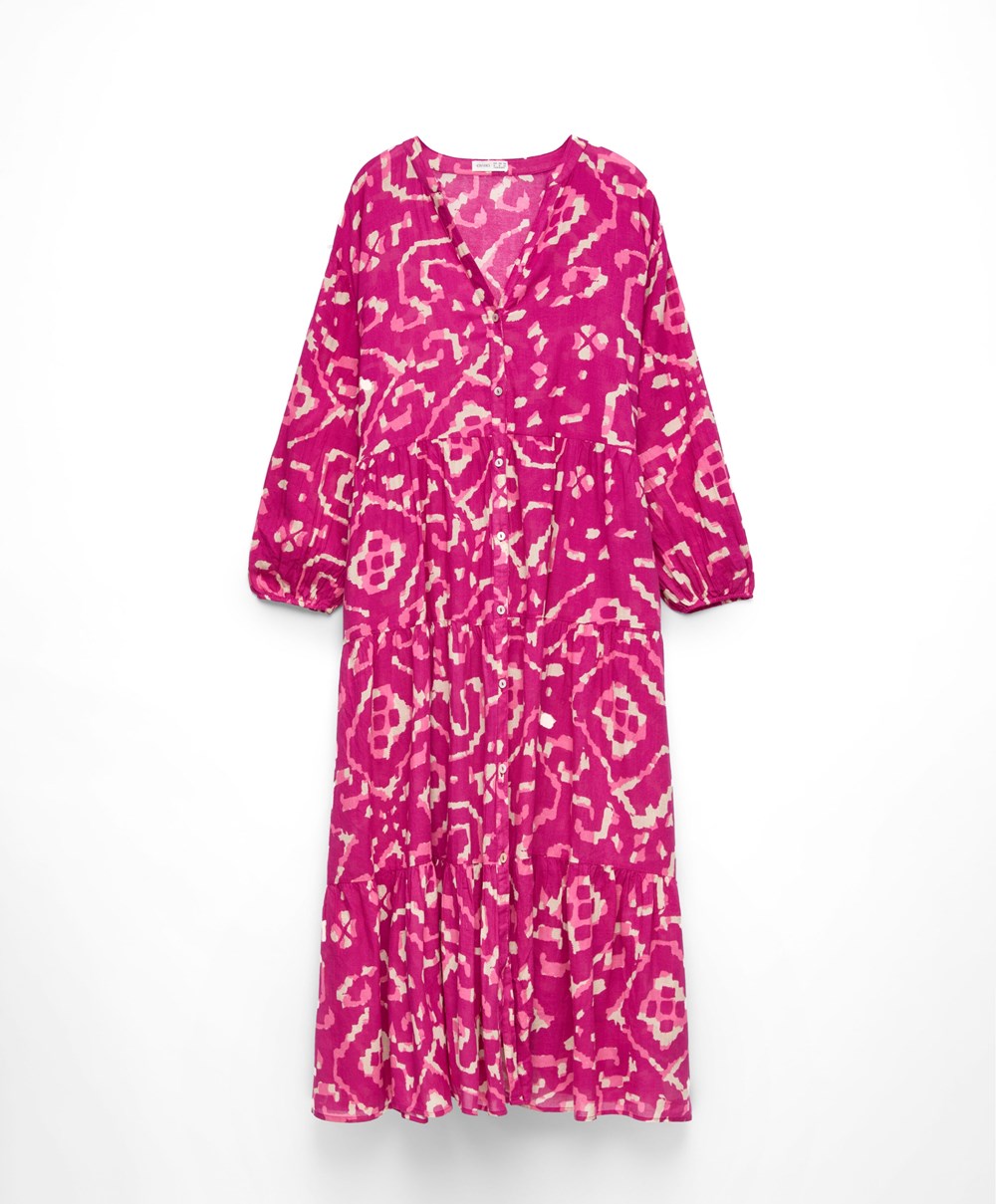 Oysho Printed 100% Pamut Tunic Ruha Bougainvillea | RJIOFV-013