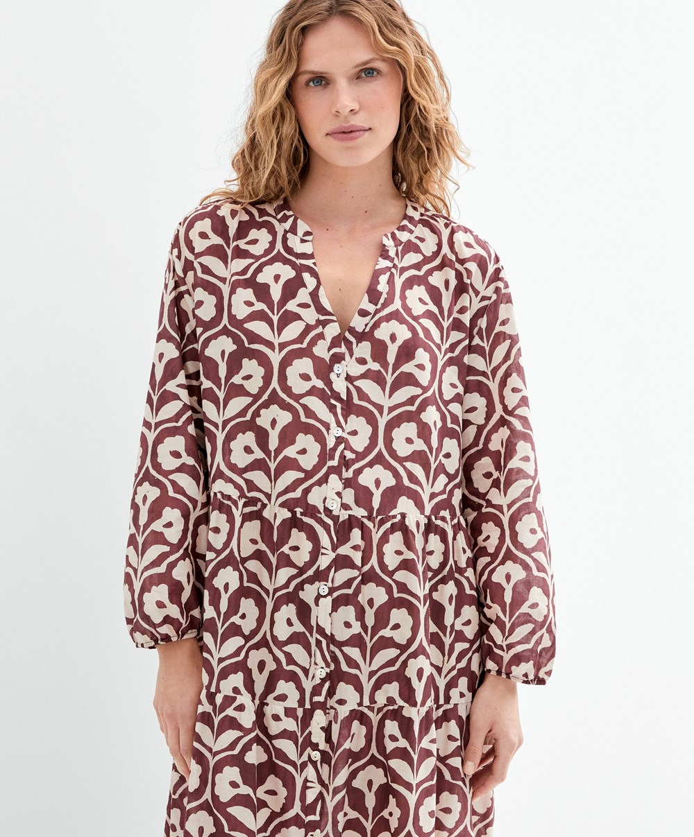 Oysho Printed 100% Pamut Tunic Ruha Csokoládé | LOKBMN-501