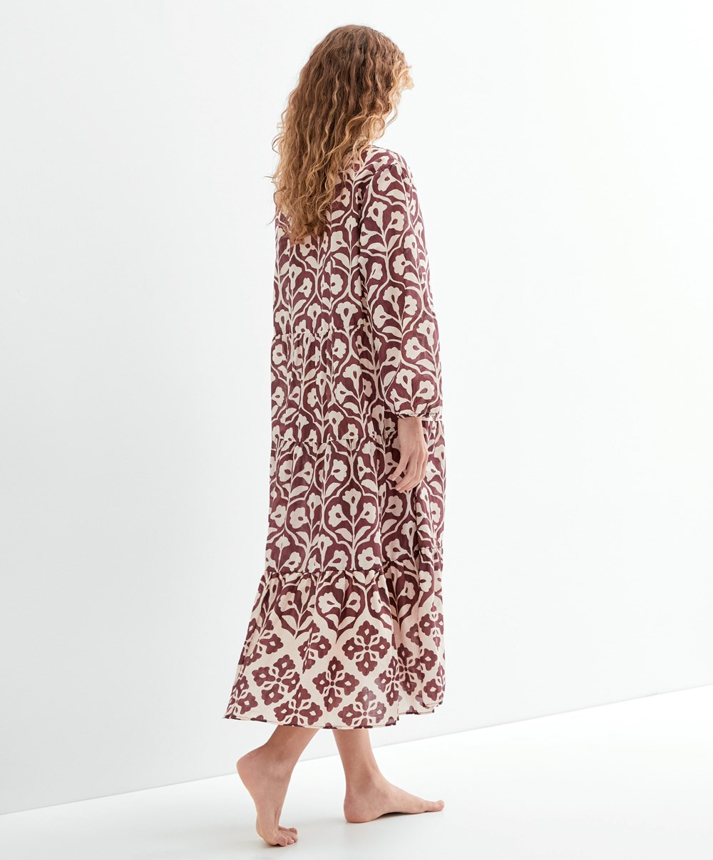 Oysho Printed 100% Pamut Tunic Ruha Csokoládé | LOKBMN-501