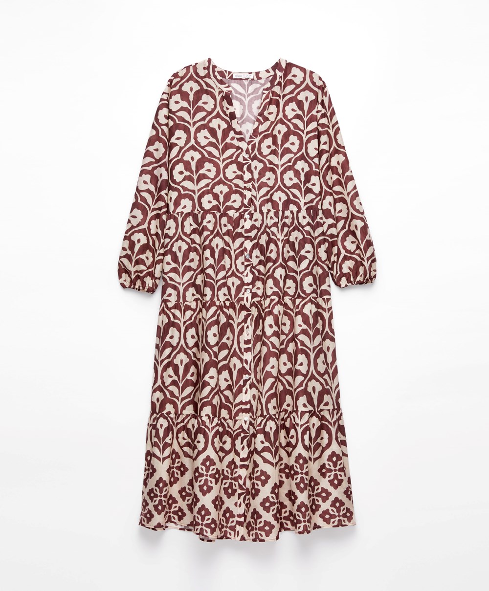 Oysho Printed 100% Pamut Tunic Ruha Csokoládé | LOKBMN-501