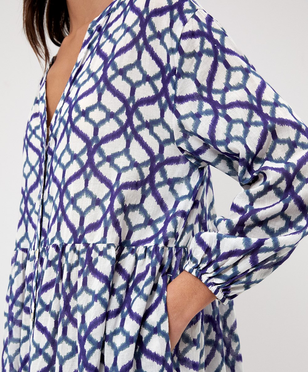 Oysho Printed 100% Pamut Tunic Ruha Ecru | ODUAFT-084