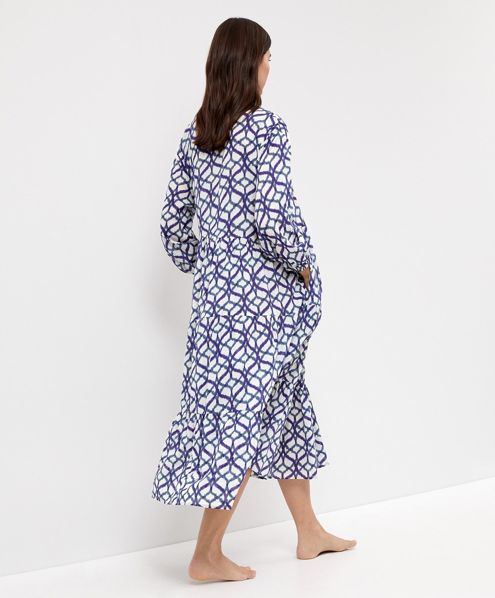 Oysho Printed 100% Pamut Tunic Ruha Ecru | ODUAFT-084