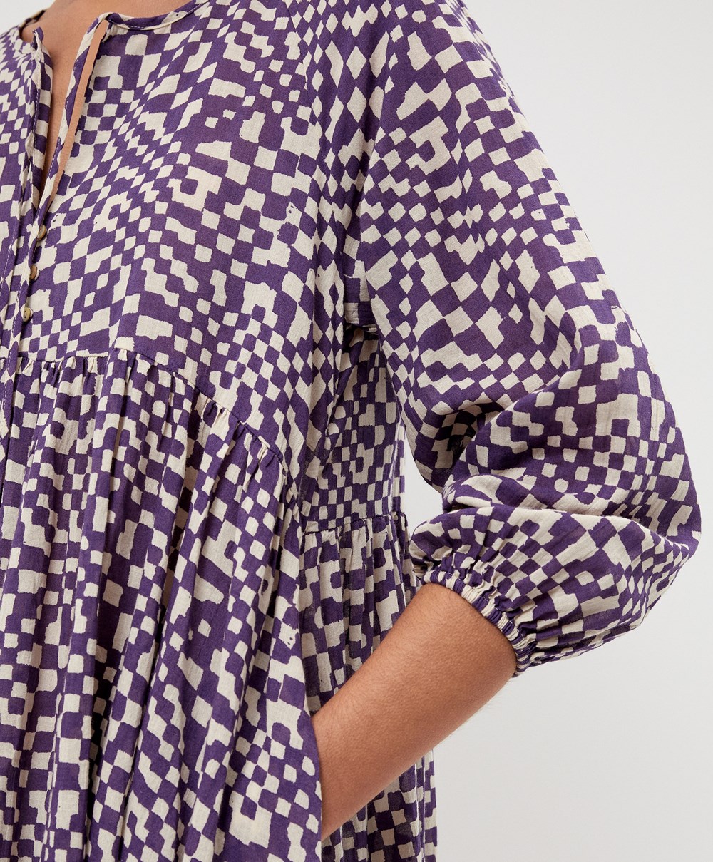 Oysho Printed 100% Pamut Tunic Ruha Mélylila | EVZHYN-035