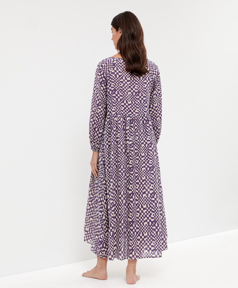 Oysho Printed 100% Pamut Tunic Ruha Mélylila | EVZHYN-035