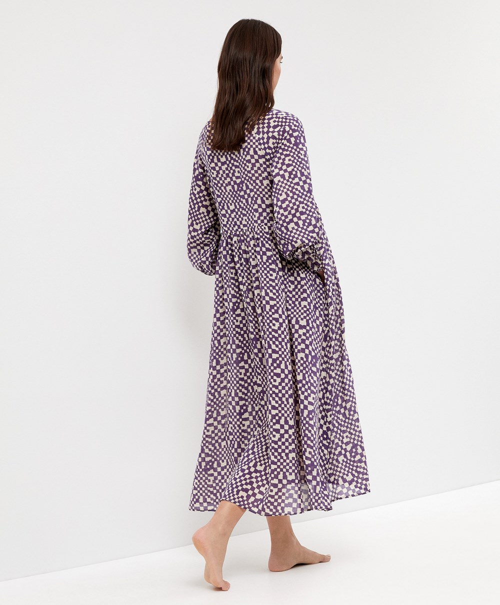 Oysho Printed 100% Pamut Tunic Ruha Mélylila | EVZHYN-035