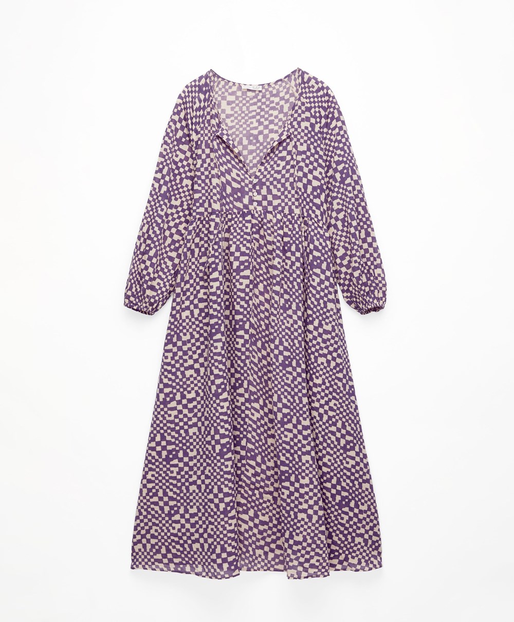 Oysho Printed 100% Pamut Tunic Ruha Mélylila | GZCVTM-582