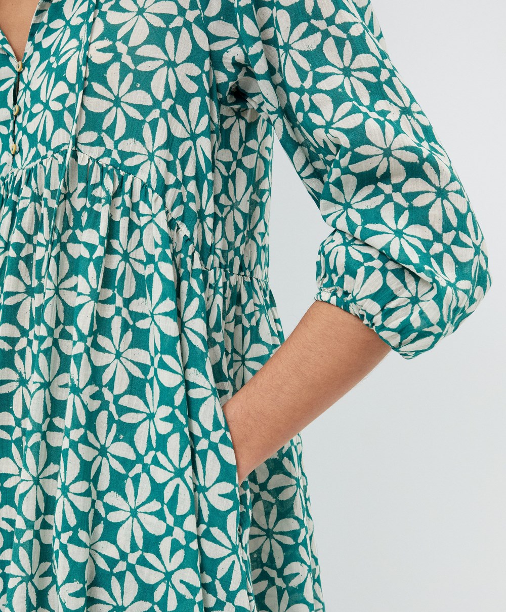 Oysho Printed 100% Pamut Tunic Ruha Zöld | DYHBOP-486