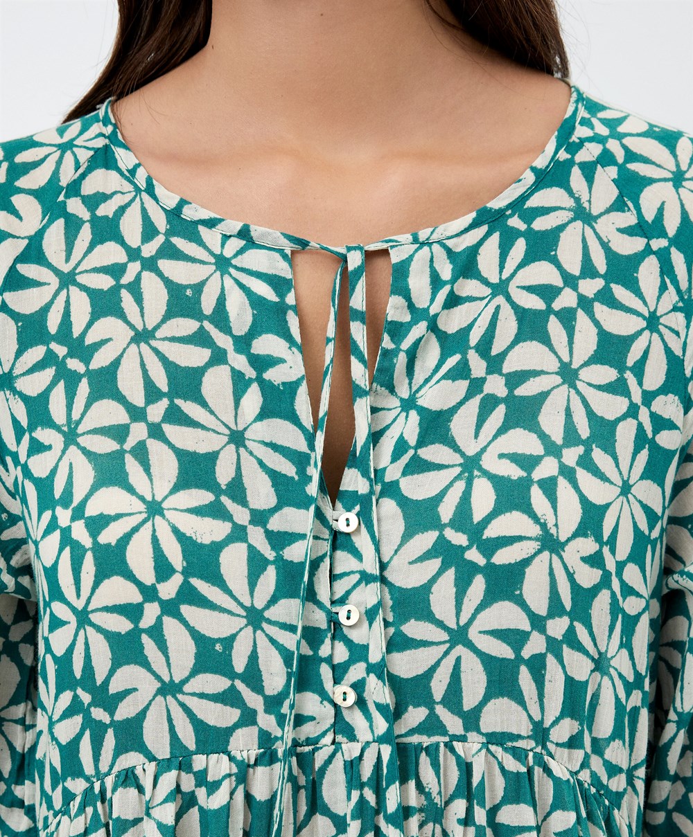 Oysho Printed 100% Pamut Tunic Ruha Zöld | DYHBOP-486