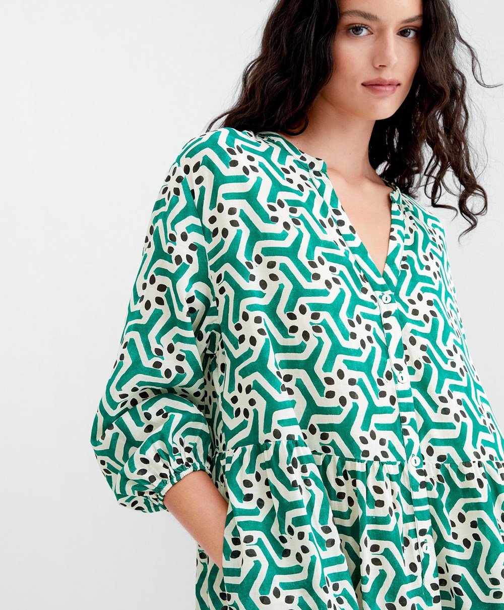 Oysho Printed Pamut Tunic Ruha Zöld | FDQMWR-279