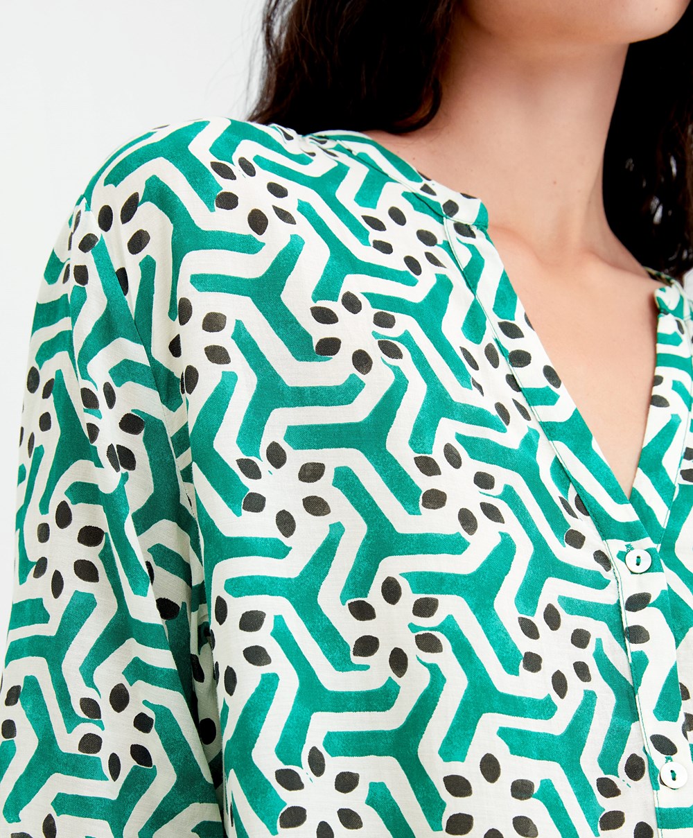 Oysho Printed Pamut Tunic Ruha Zöld | FDQMWR-279