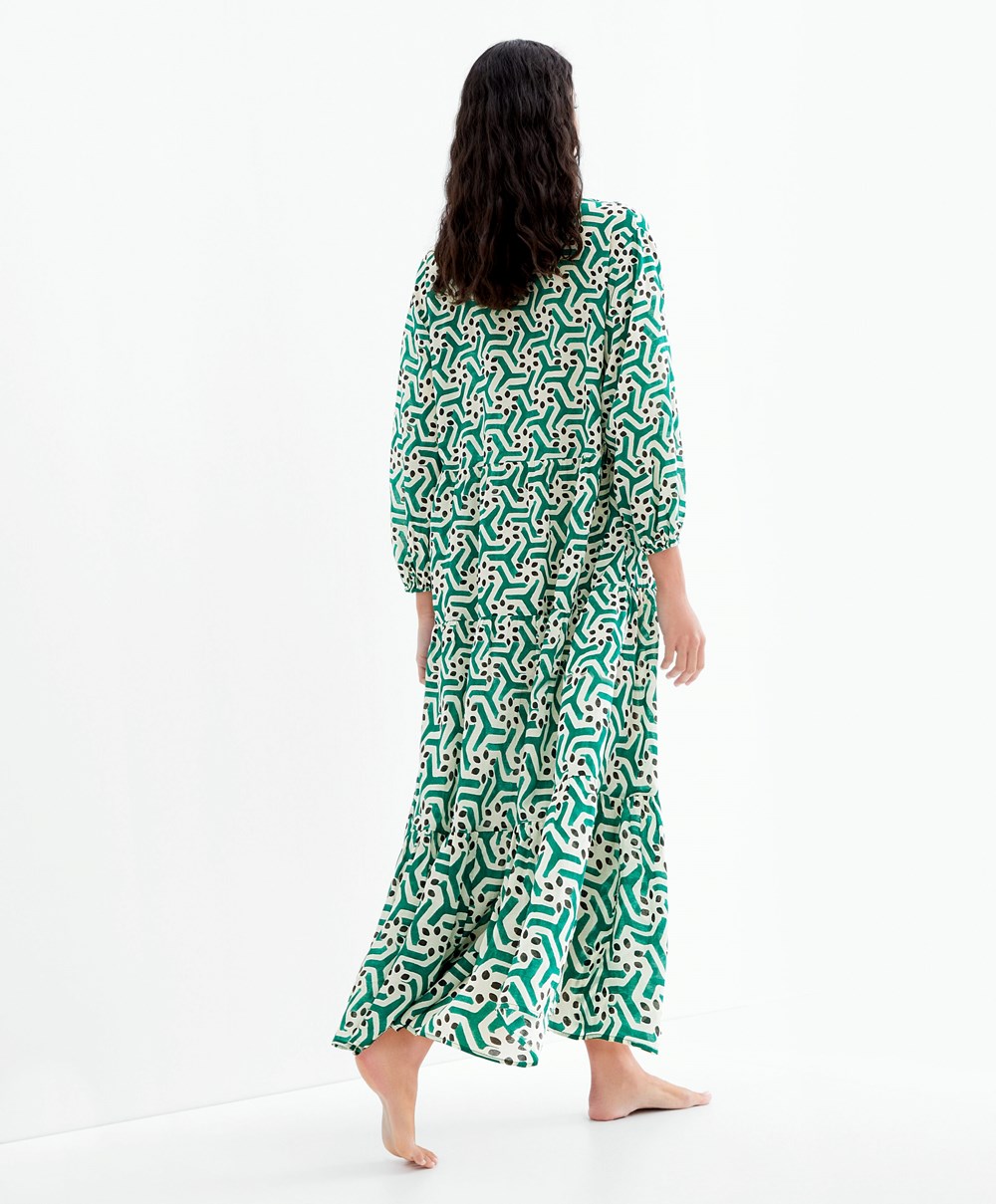 Oysho Printed Pamut Tunic Ruha Zöld | FDQMWR-279