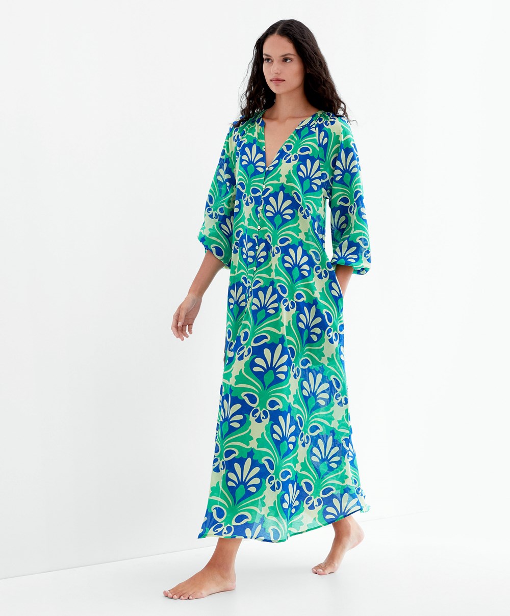 Oysho Printed Pamut Tunic Ruha Zöld | TNWEMH-580