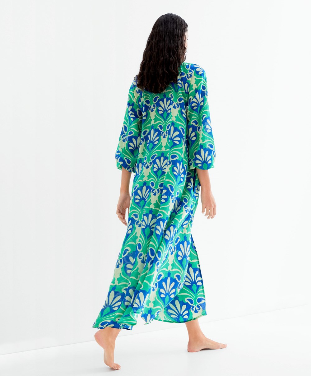 Oysho Printed Pamut Tunic Ruha Zöld | TNWEMH-580