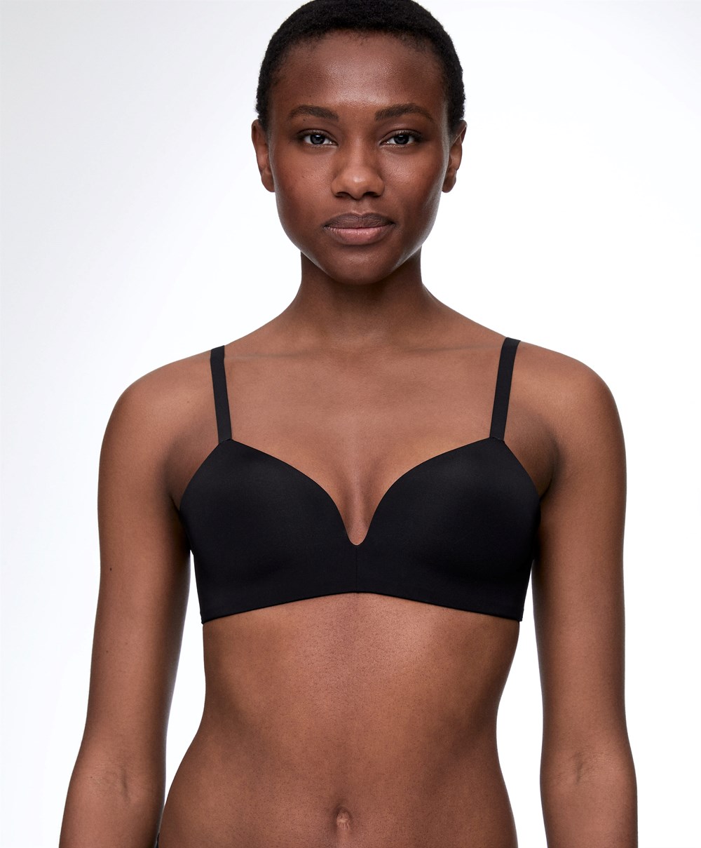 Oysho Push-up Párnázott Triangle Polyamide Bra Fekete | LVOKTS-523