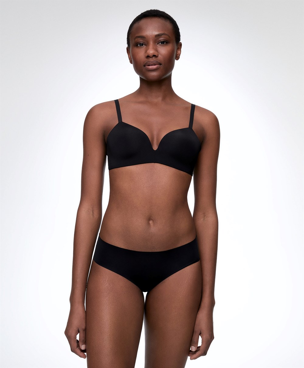 Oysho Push-up Párnázott Triangle Polyamide Bra Fekete | LVOKTS-523