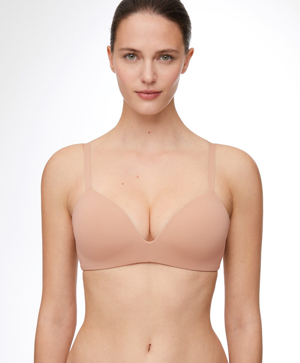 Oysho Push-up Párnázott Triangle Polyamide Bra Bézs | RUMCGX-127